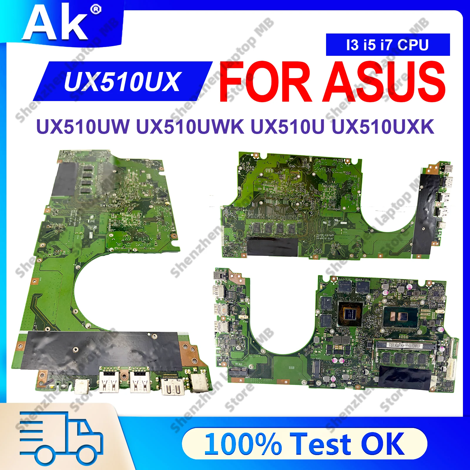 UX510UX Laptop Motherboard For ASUS ZenBook UX510U UX510UX UX510UXK V510U UX510UW U5000U UX510UWK Mainboard With I3 I5 I7 CPU