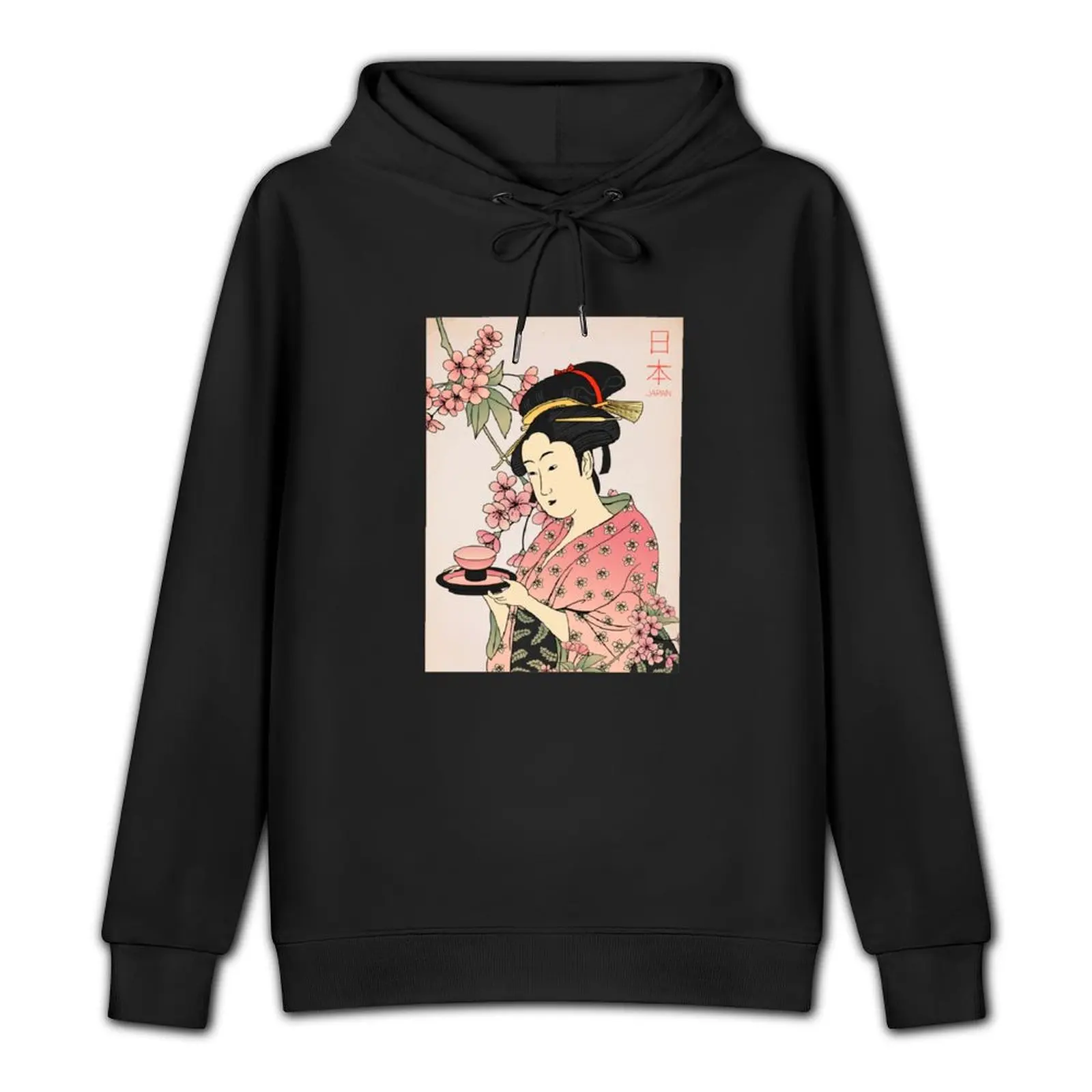 Geisha and Tea Pullover Hoodie male clothes japanese hoodie