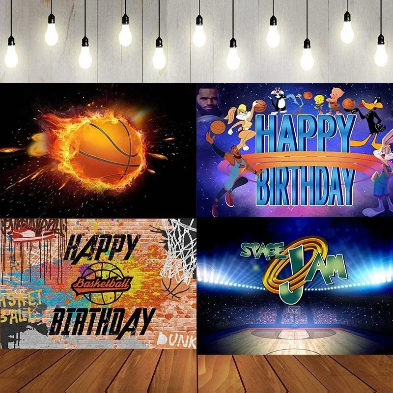 Basketball Game Photography Backdrop Cartoon Painting Sports Party Decor Competition Boys Background Banner Happy Birthday Party