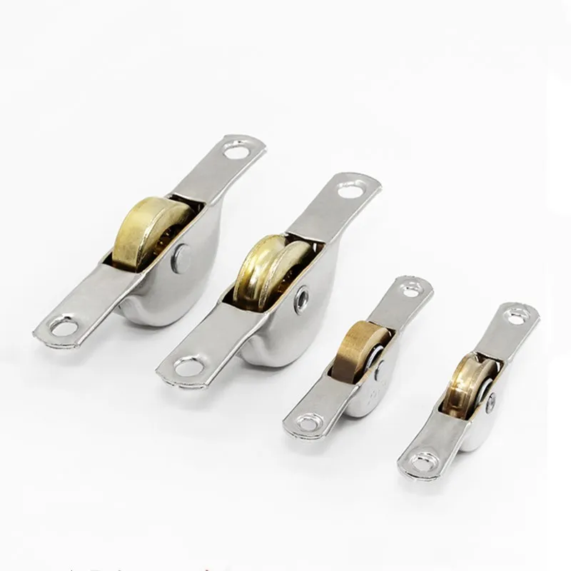 2Pcs Sliding Door pulley Mute Single Pure copper Sliding Roller Pulley Wheel Flat/Concave Wheel Vintage Windows Sliding Rollers