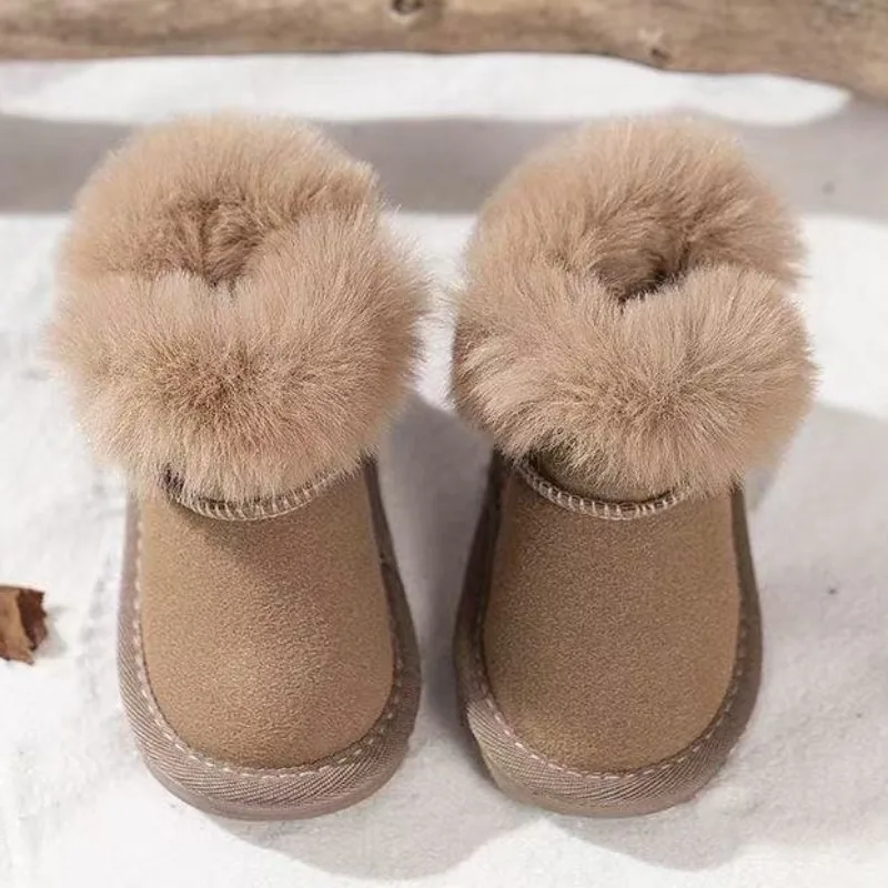 

Детские зимние ботинки из утолщенного флиса, зимняя хлопковая обувь для мальчиков и девочек, детская противоскользящая прогулочная обувь из натуральной кожи с мягкой подошвой