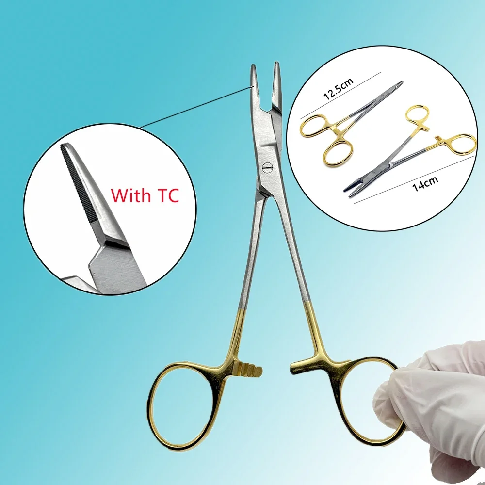 

Dental Surgical Needle holder with scissors TC multifunctional with Scissors Gold Handle Reusable Surgical Instrument