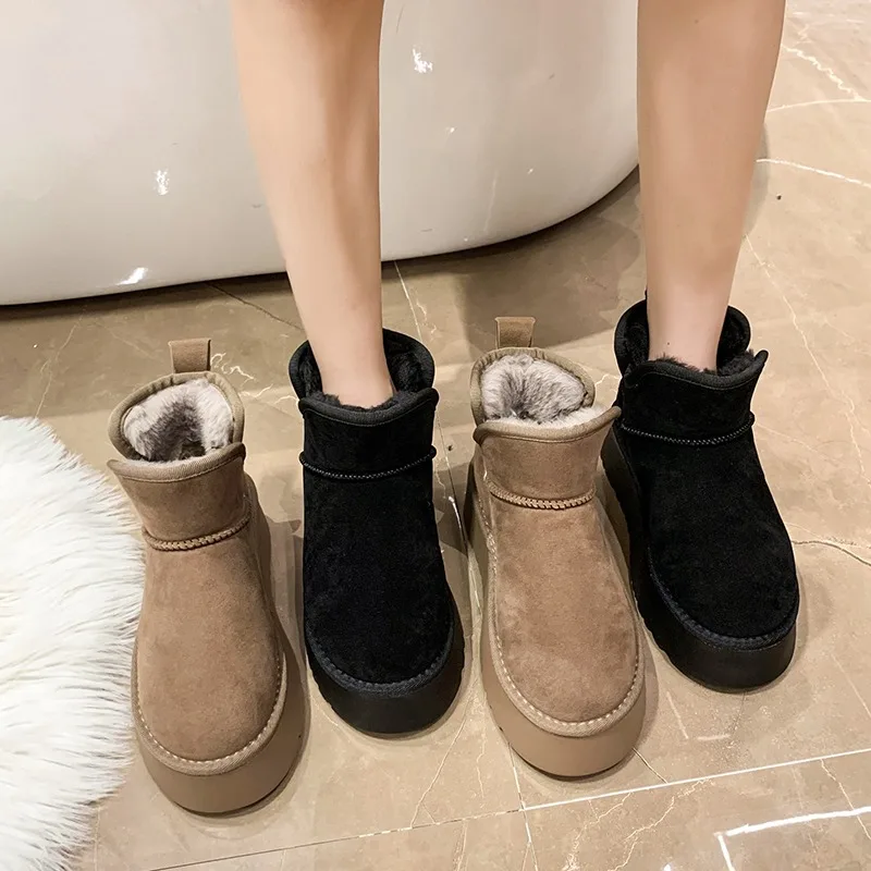 New Winter Women's Solid Color Cropped Plush Comfortable Warm Snow Boots Flat Non Slip Suede Ankle BootsWomen's BootsBotas Mujer