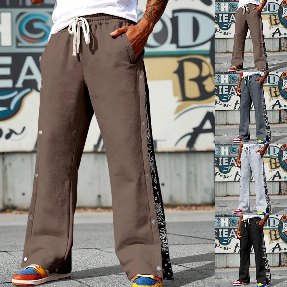 

2025 New Men Wide-Leg Printed Breasted Pants High Street Loose Sweatpants Casual Trousers