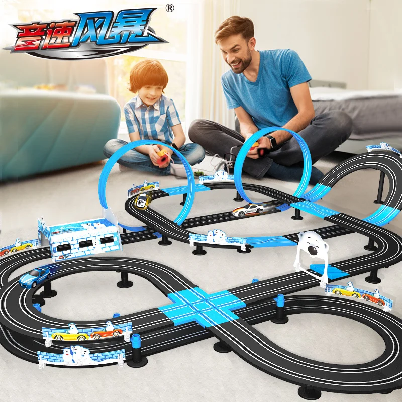 Pista de ferrocarril eléctrico de juguete para niños, juego de coches de carreras con Control remoto doble, circuito de Autorama, regalo