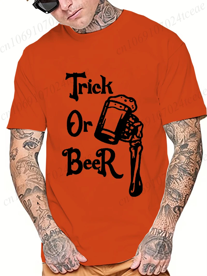 Trick or Beer Halloween Shirt Spooky Season T-shirt Summer Casual Short Sleeve Fashion Hip Hop Tshirt Funny Horror T Shirt Tops