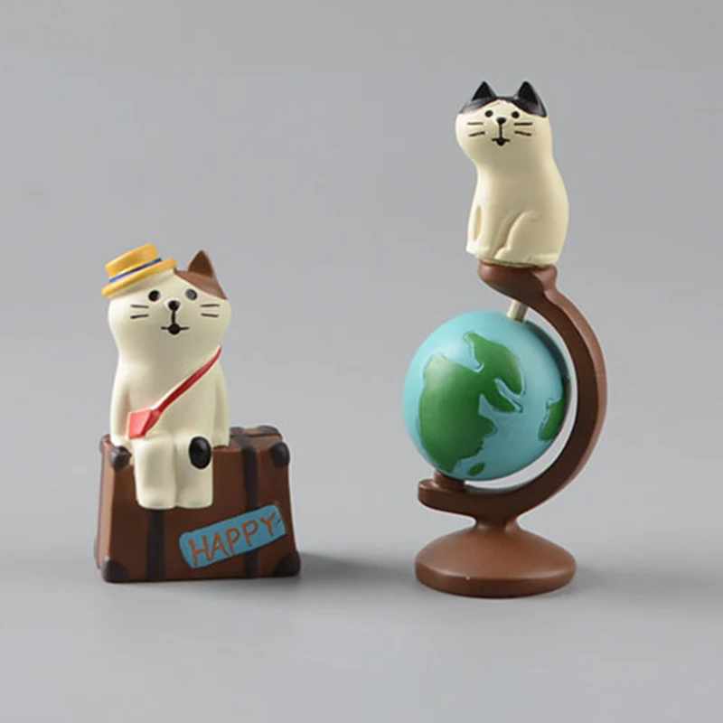 Cute Terrestrial Globe Cat Figurines Dollhouse Decoration Kitten Figures Accessories DIY Home Micro Landscape Miniature Ornament