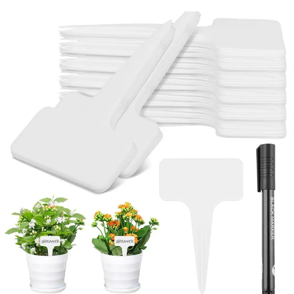 100Pcs T-shaped Plant Markers Garden Labels Plastic Plant Marker Tags Waterproof Reusable Plant Labels with Marking Pen for