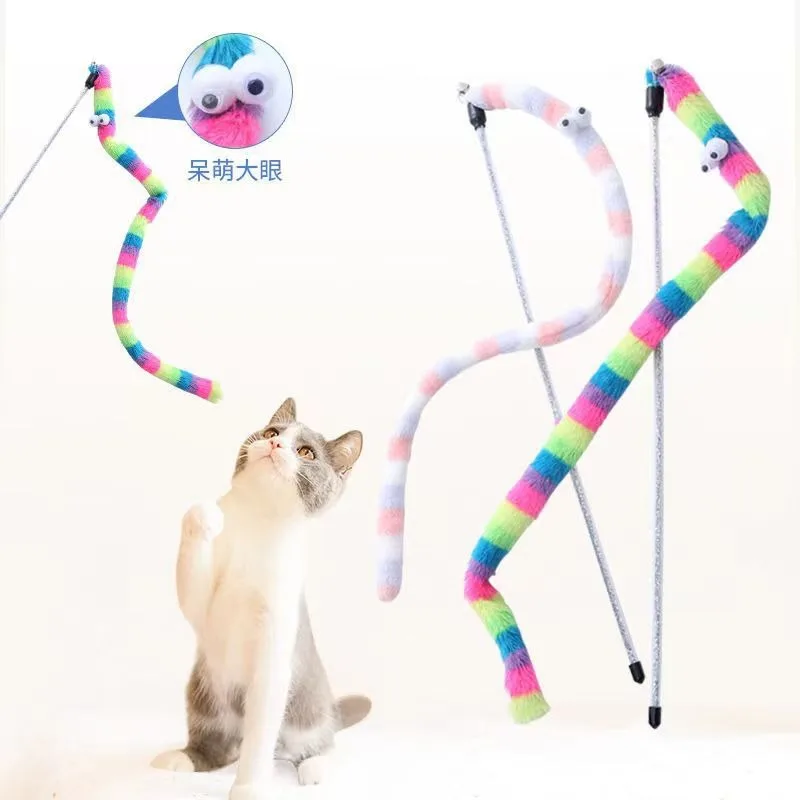 Cat Toy Feather Kitten Teaser Wand Cat Interactive Toy Funny Caterpillar Colorful Rod Teaser Wand Pet Kitten Supplies