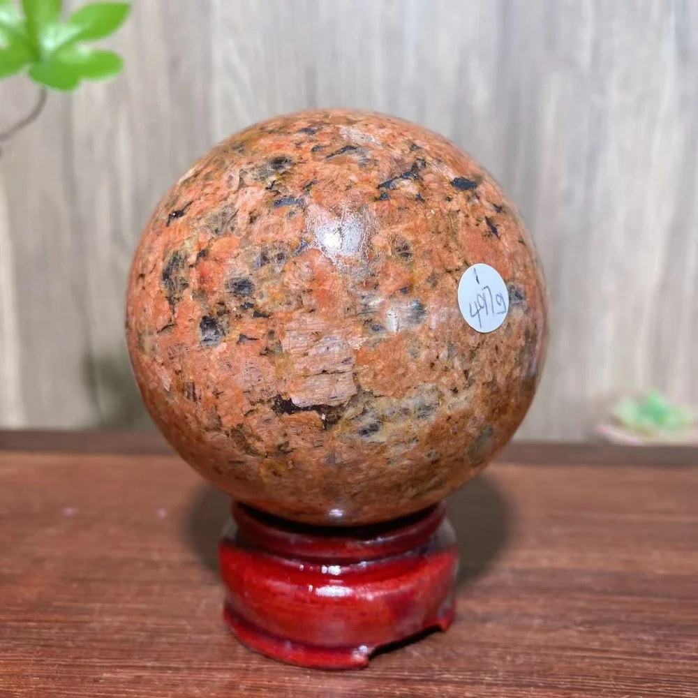 

Натуральный уникальный персиковый лунный камень, сфера, смесь дымчатого кварца, целебный кристалл, Рейки, энергия, домашний декор, украшения, подарок + подставка