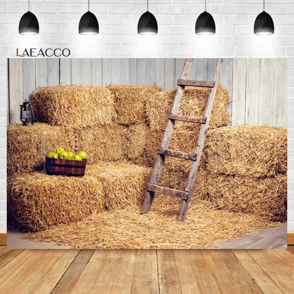 Laeacco Rustic Barn Wooden Barn Doors Backdrop Hay Lights Rural Farm Theme Party Kids Adults Portrait Photography Backgrounds