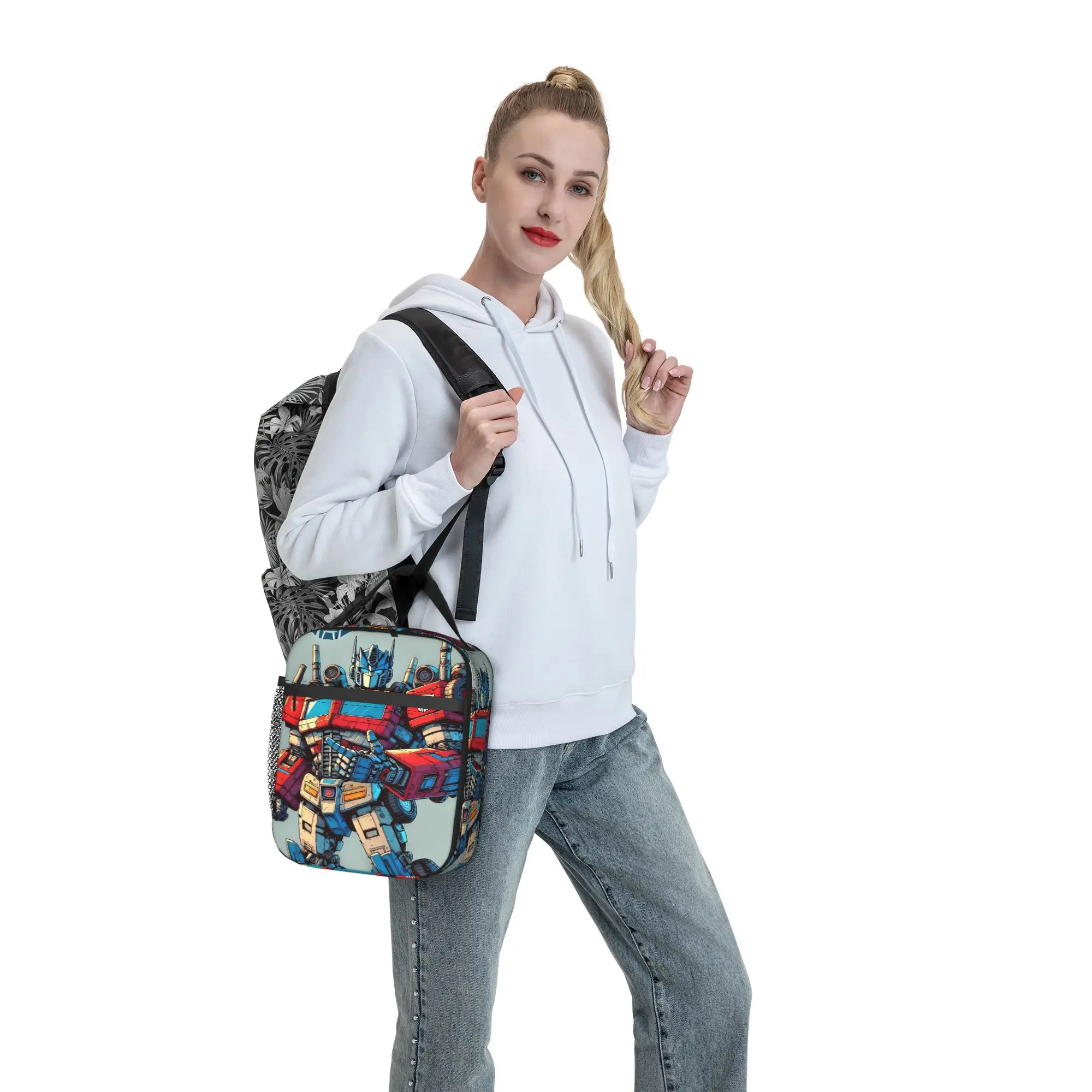 Lunchbag „Transformed Cartoon School Lunch Box“ für Unisex, lässige, tragbare, grafische Thermo-Tragetasche mit Reißverschluss – Detail 7