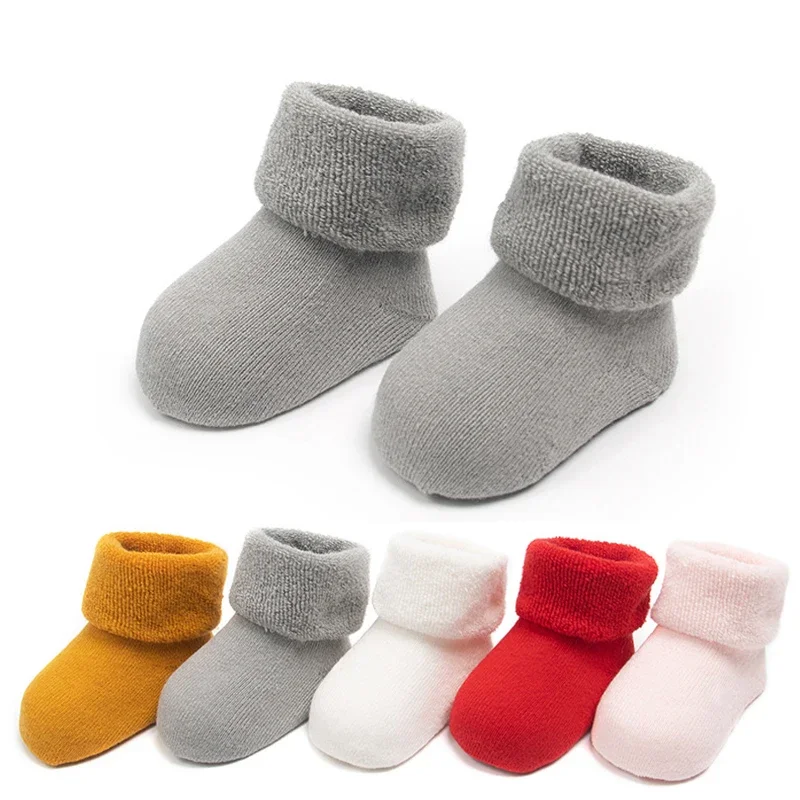 

Winter Warm Thermal Newborn Sock Solid Color Calf Ankle Short Sock for Toddler Boy Girl Autumn Thicken Plush Baby Sleeping Sock