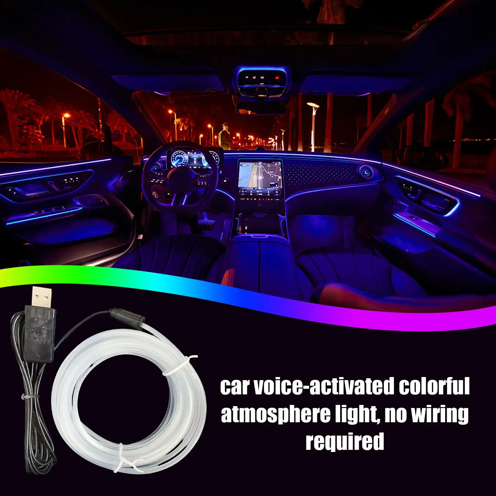 Sound Activated LED Lights 7-Color Voice-Activated LED Strip Lights Automotive Trim for Dashboard Monitor Eaves Shelf Courtyard