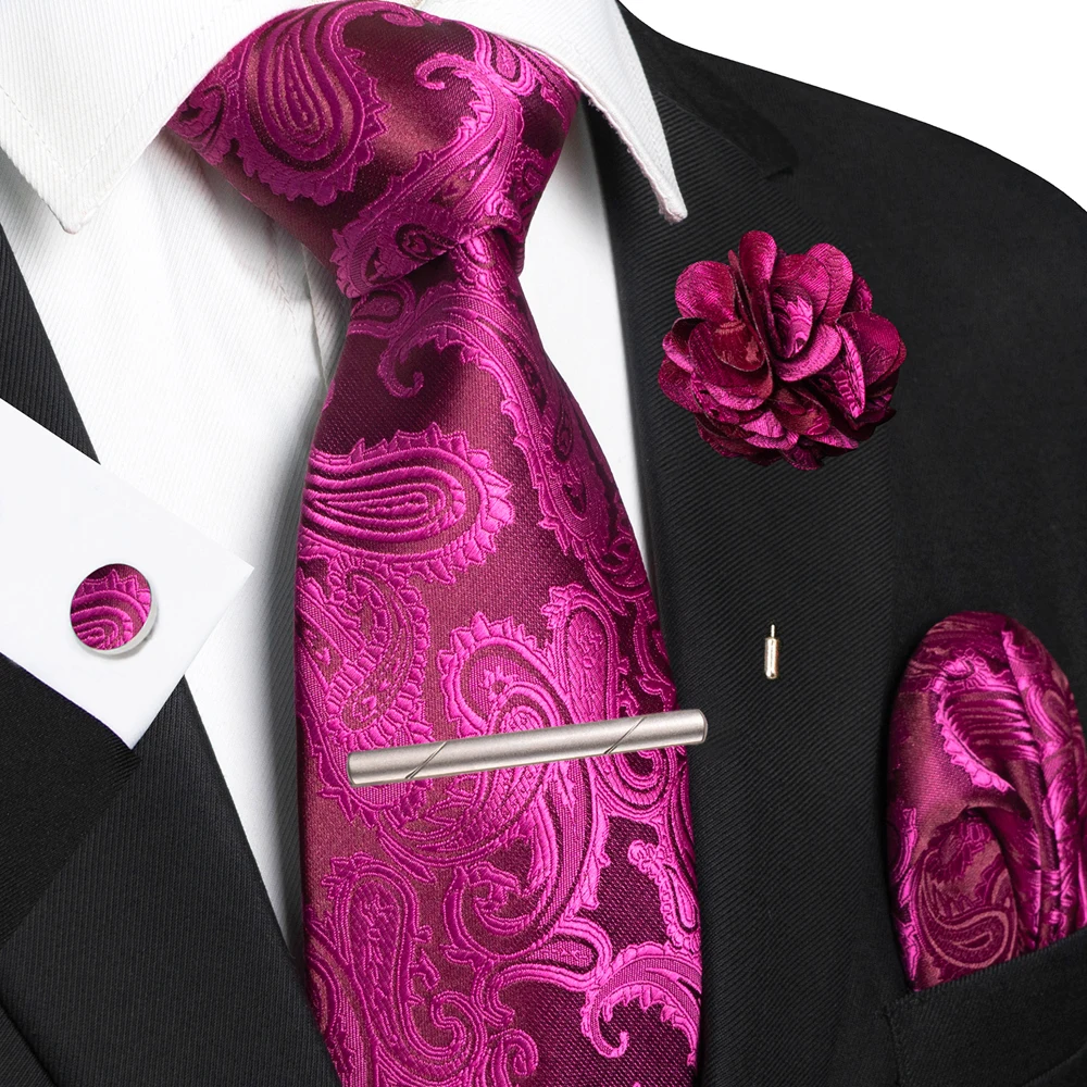 Männer Krawatten Paisley Gewebte Krawatte Set Einstecktuch Manschettenknöpfe Brosche Krawatte Clip für Hochzeit Party Bräutigam Zubehör Geschenk 5PCS – Detail 2