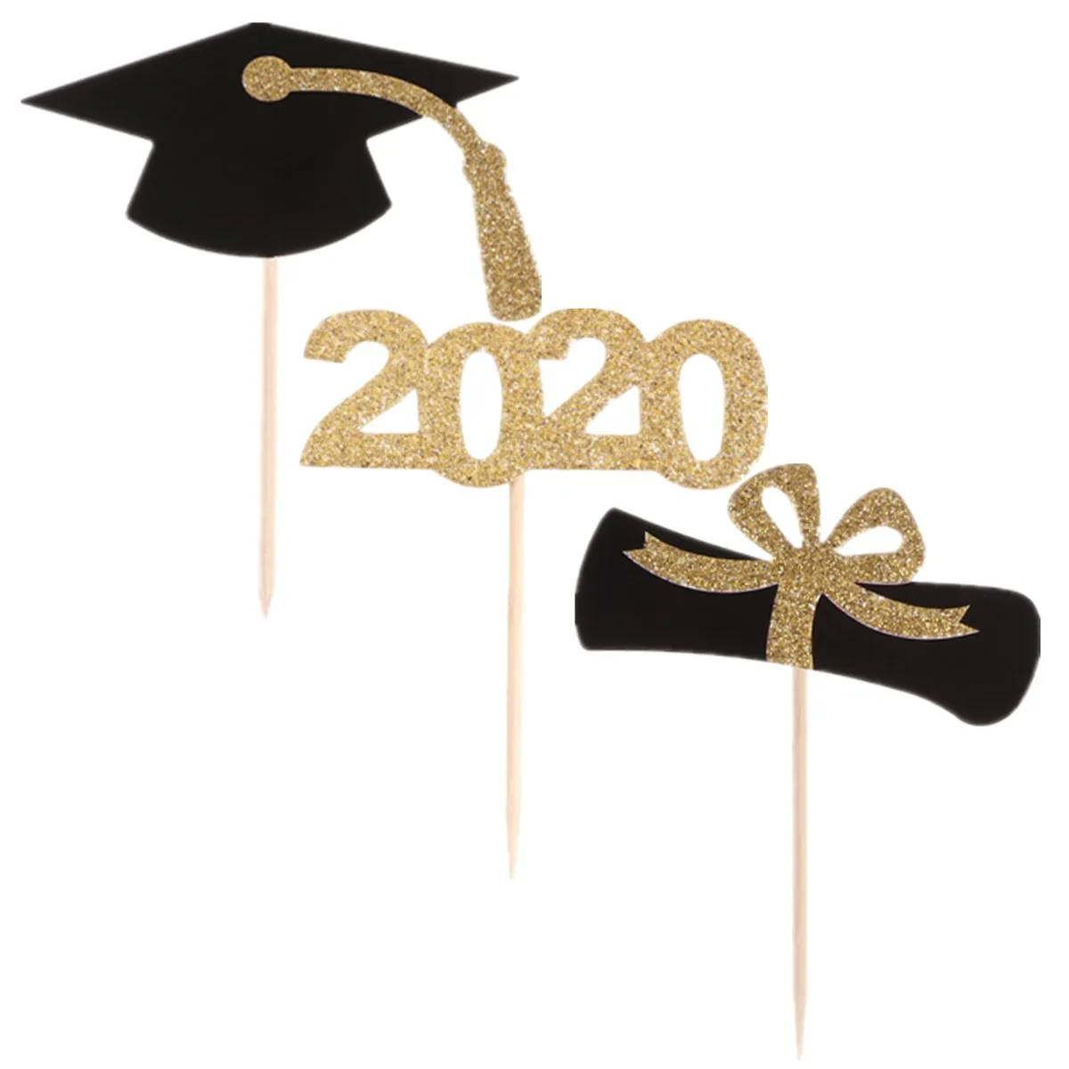 

30 Pcs Graduation Cake Toppers Glitter Design Party Decorations Student Celebrating Cupcake Picks Paper Cake Decorations
