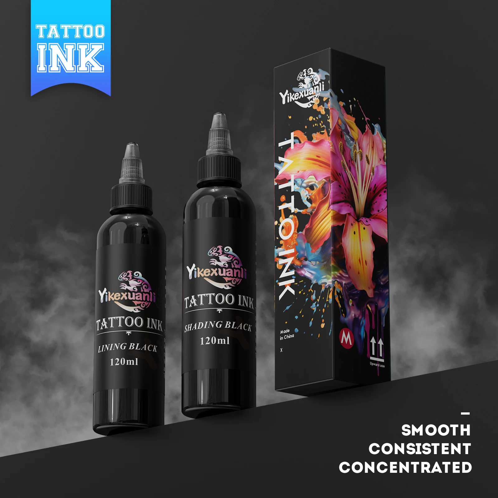 1 bottiglia di inchiostro per tatuaggi nero da 120 ml, nero più profondo - Per contorni, ombreggiatura e miscelazione, regalo di lunga durata, maestri e principianti