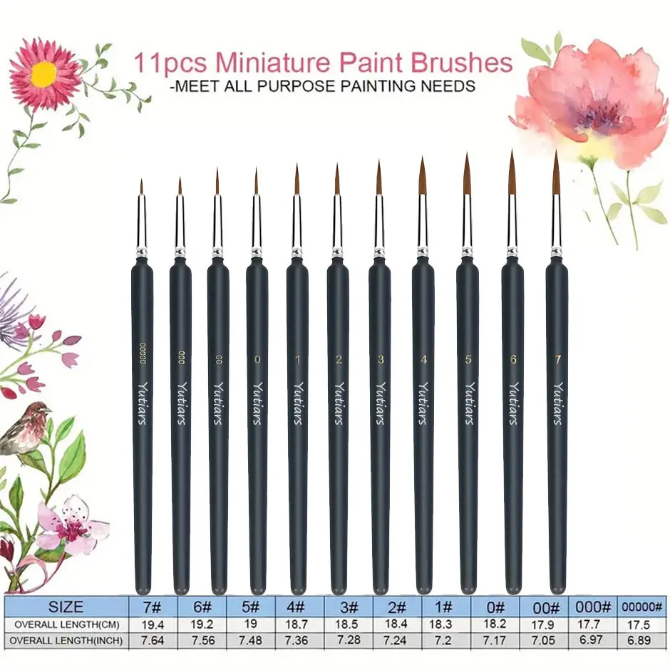 11pcs Miniature Paint Brushes Set Fine Detail Paint Brush Fine Mini Artist Brush For Watercolor Painting Acrylic Face Paint