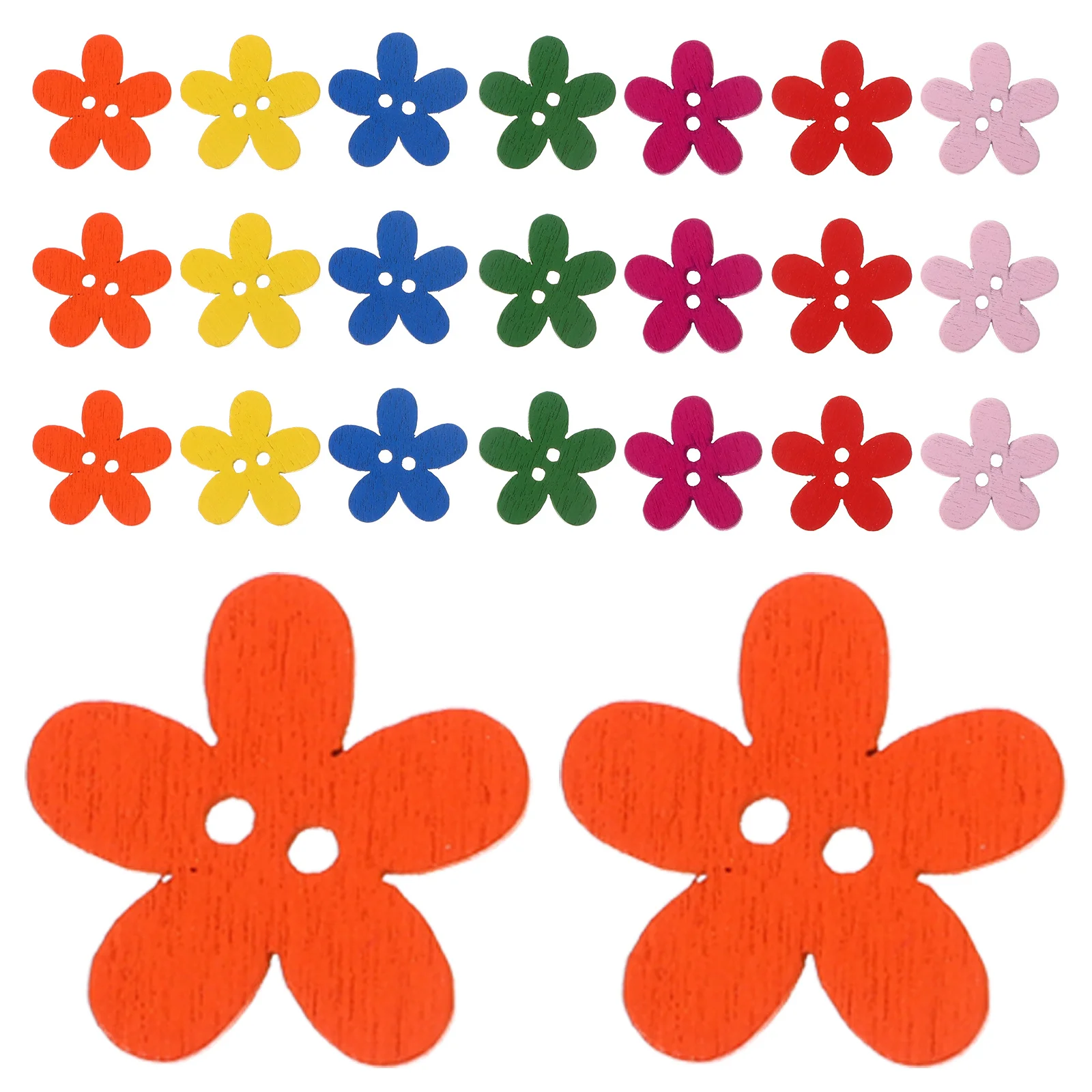 

100Pcs Multicolor Flower Wooden Buttons Flatback 2 Hole for Sewing Crochet Scrapbooking Crafts Plum Embellishments