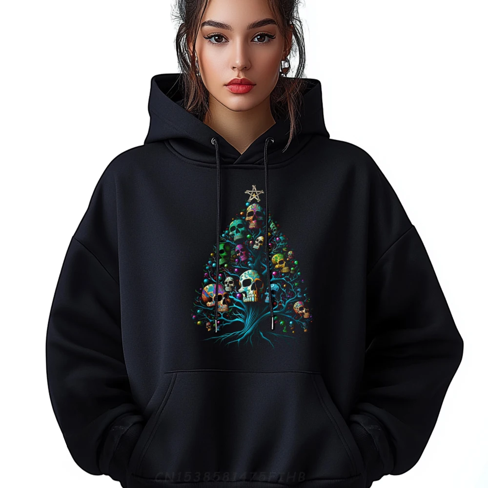 Skull Christmas Tree Funny Mexican Flower Sugar Skull Luxury Hoodie Men High Quality Camiseta Masculina Graphic