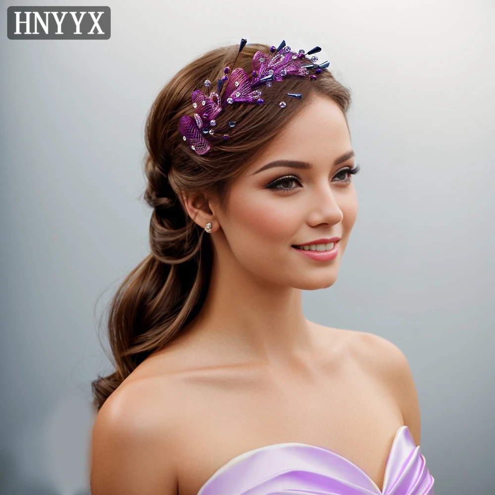 

HNYYX Fashion Hair Accessories Women's Purple Crystal Headbands 3D Bow Rhinestone Hair Jewely Luxury Party Hair Hoop A27