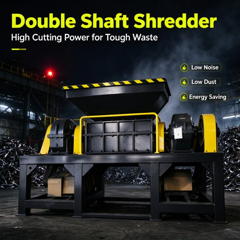 Industrial Two Shaft Shredder High Yield PLC Controlled High Torque Featuring Dual Motor For Waste Tire Plastic Barrel Metal