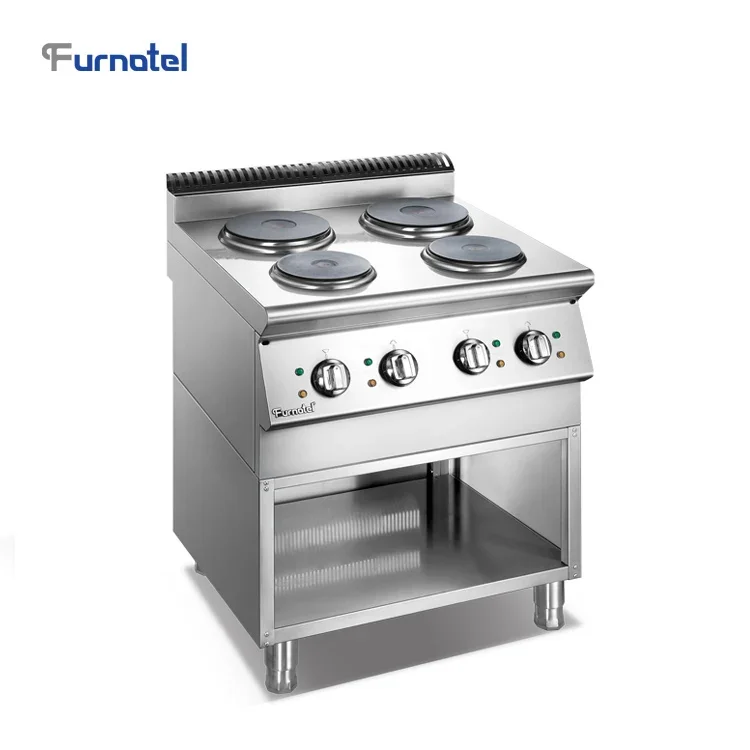 X Series Electric 4 Burner Hot Rolled Steel Plate Cooker With Open Cabinet