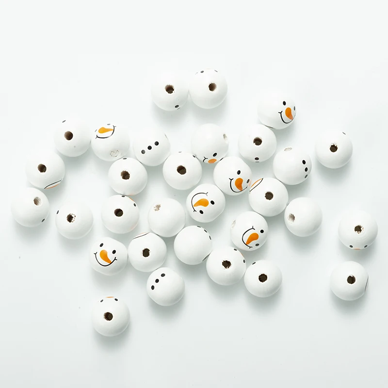 50PCS Christmas Snowman Painted Wooden Beads Christmas Decorations For DIY Home Jewelry Making Accessories Kids Party Gifts