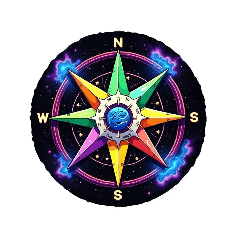 Car Spare Tire Cover With A Cosmic Starry Sky Compass Pattern - Featuring A Unique Iridescent Compass Design, Made Of High-Quali