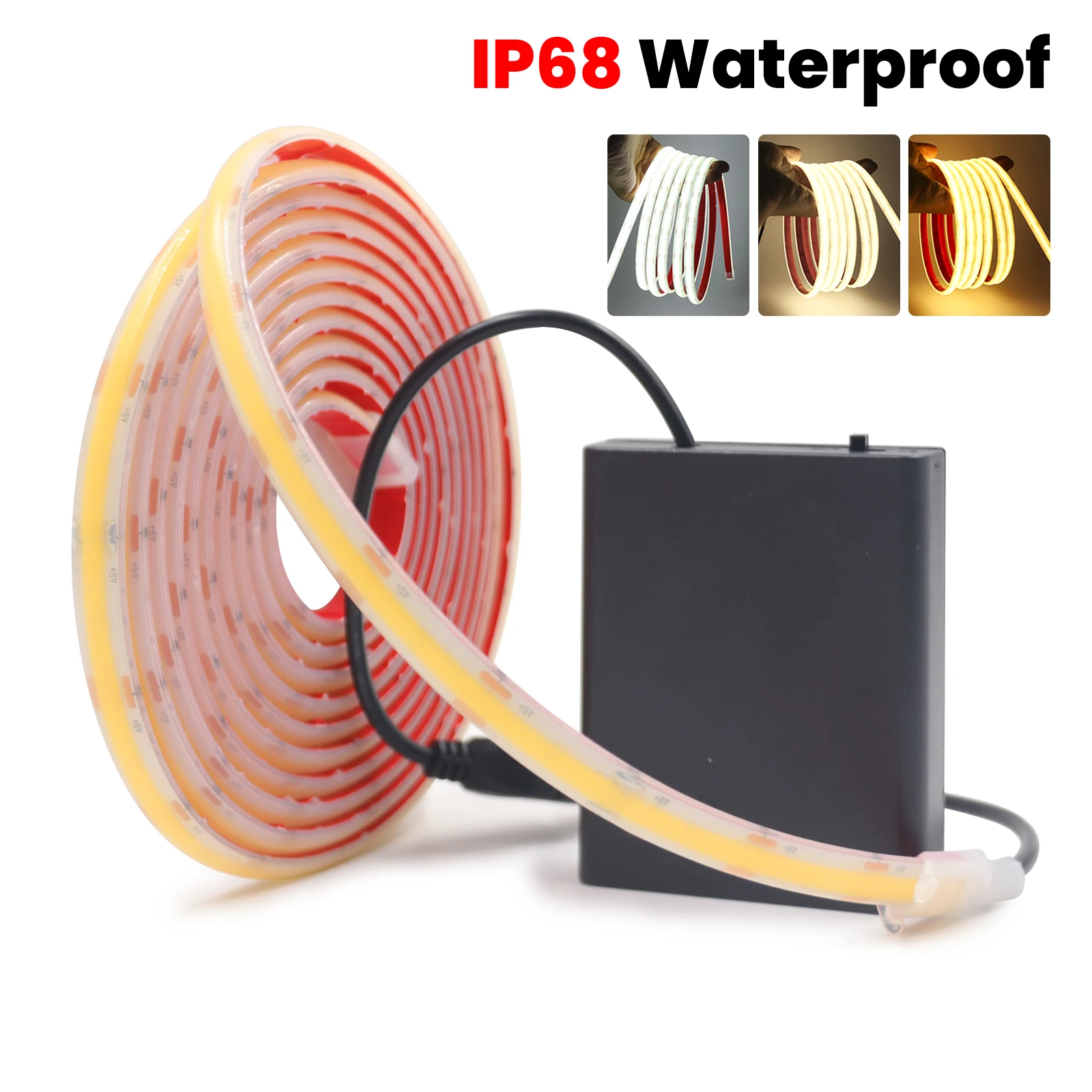

4AA Battery Powered DC 5V COB Strip IP68 Waterproof 3000K 4000K 6000K Cabinet Lamp Home Decor Flexible Ribbon Rope LED Light