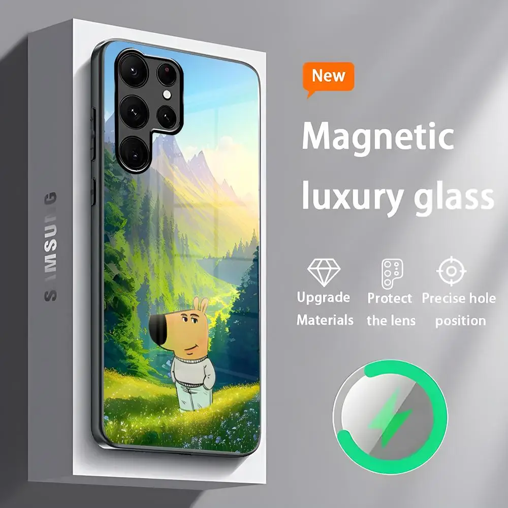 Chill Guy Phone Case S24 Ultra Cases Celulares For Samsung S24 S23 S22 S21 S20 Plus Ultra Note20 Glass Magnetic Phone Case