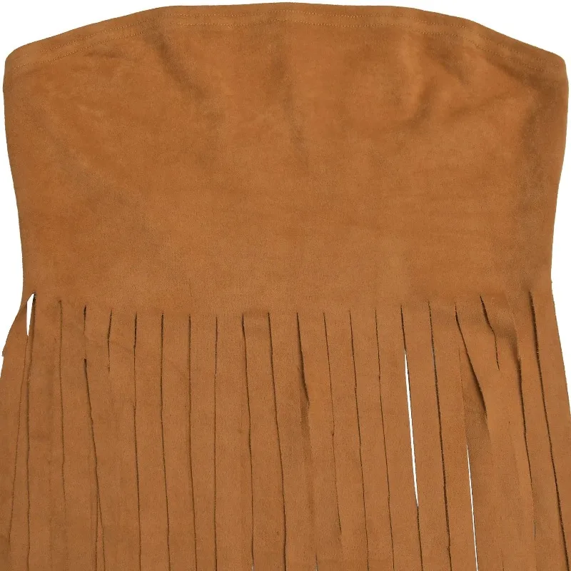 KEXU mujeres sin tirantes sin mangas borla tanques y vestido camisola 2025 verano playa vacaciones gamuza polar Crop Tops vestidos