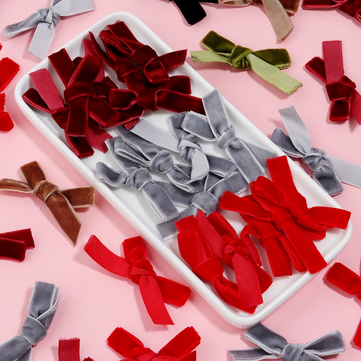 10 teile/los 6x3,5 cm einseitige Samt Satin Band Schleifen für handgemachte Geschenke Verpackung Taschen Dekoration DIY Geburtstags feier Deko