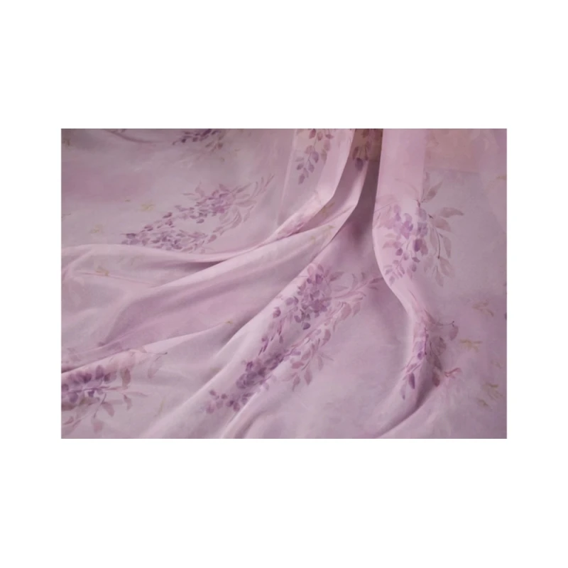 Tessuto Chiffon di alta qualità con stampa floreale viola rosa di bellezza, abito Cheongsam panno Han tessuto per cucire fatto a mano trasparente