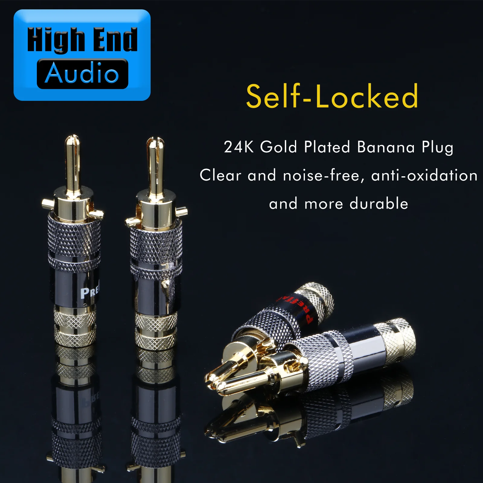 Preffair 8Pcs 24k Gold Plated Screw-Locking Banana Plug Hi-End Performance Speakers Amplifier 8MM Connector Plug