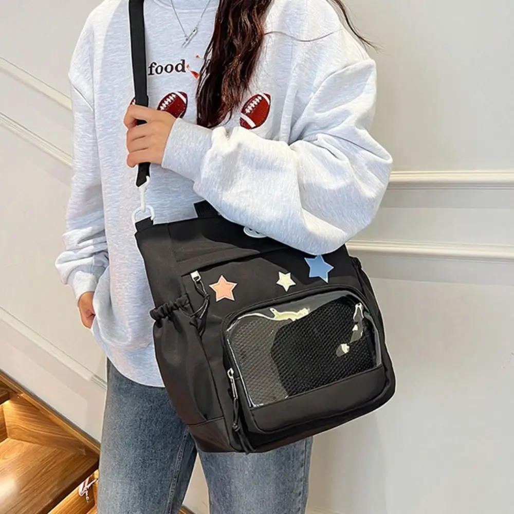 Bolso cruzado de lona JK con pantalla de insignia Itabag de estrella transparente a la moda, bolso de mano japonés de Color sólido de gran capacidad para niña/niño