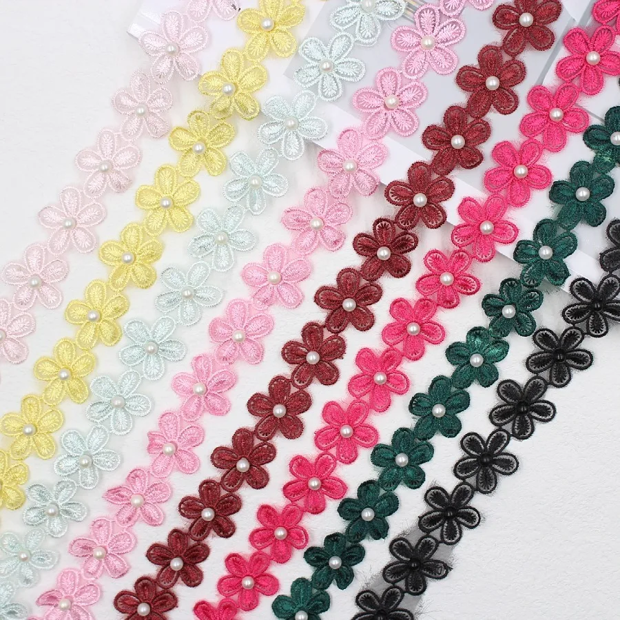 2yards 27mm Beaded Flower Lace Embroidery Mesh Ribbon for Clothing Dress Embellishment DIY Sewing Fabric Accessoires