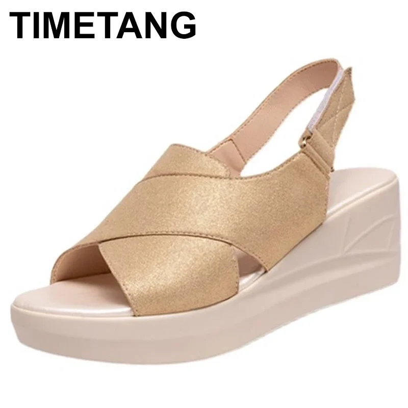 

Woman Shoes New Style Open Toe Sandals Back Strap Handmade Summer Footwear Platform Wedges High Heels Real Leather Heels