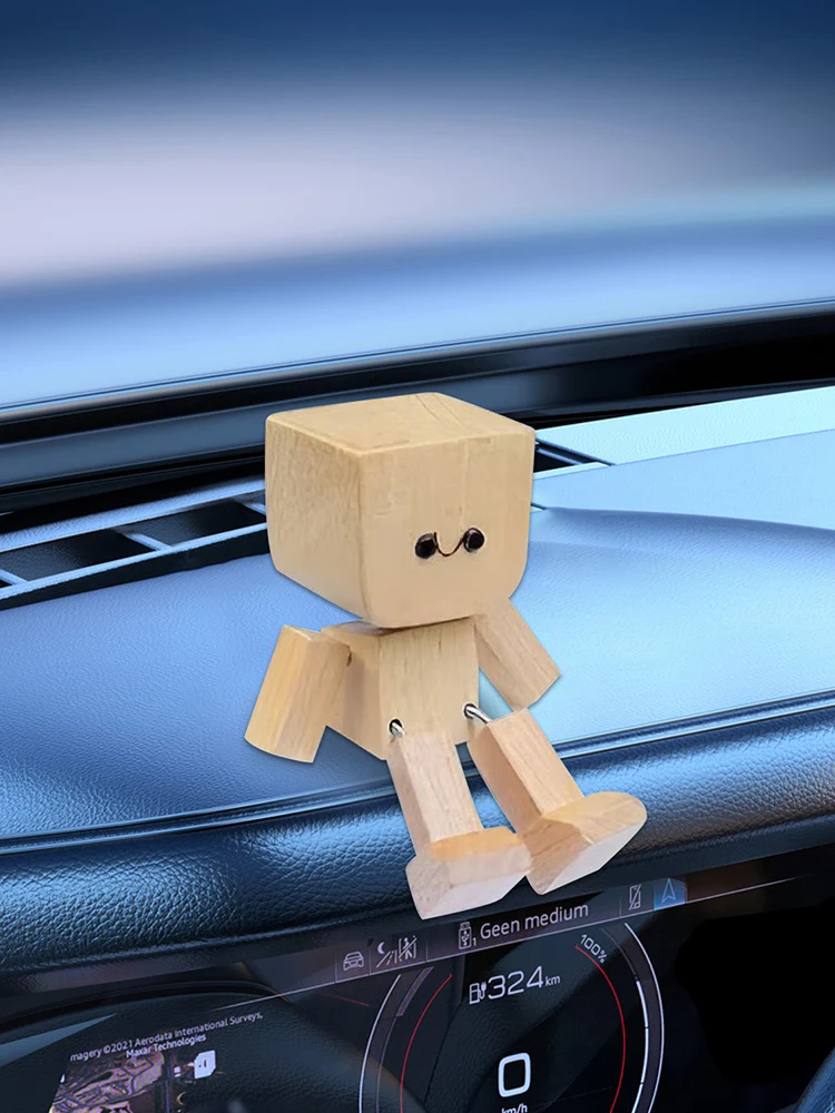 شخصية خشبية صغيرة ساحرة، شكل خشبي يهز القدمين، زخرفة دمية خشبية متأرجحة للمكتب والديكورات الداخلية للسيارة #6