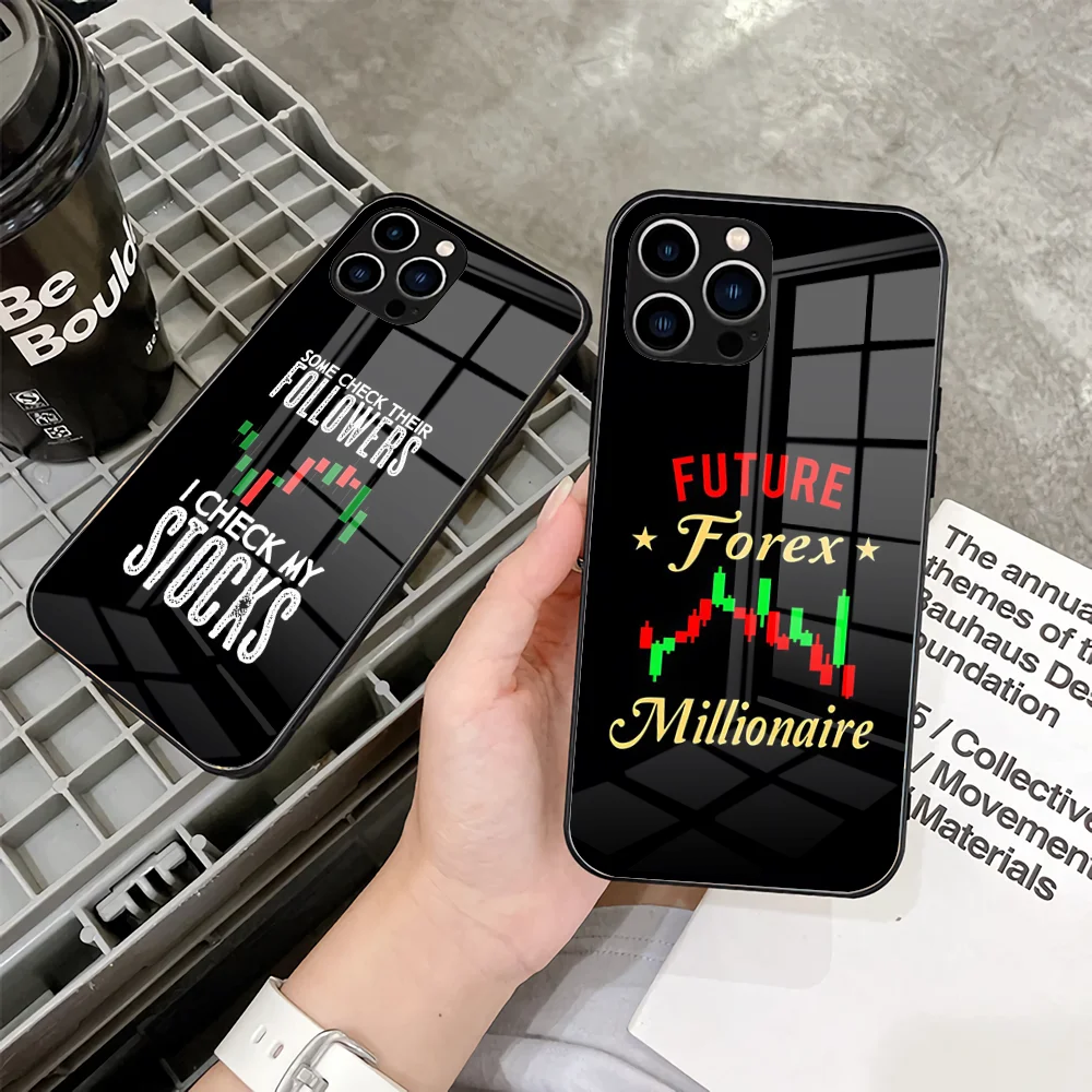 Trade Investment Forex Stock Market Phone Case 2023 For IPhone 15 14 Pro 13 11 12 XR XS MAX 7/8 X Plus 13 Black Glass Covers