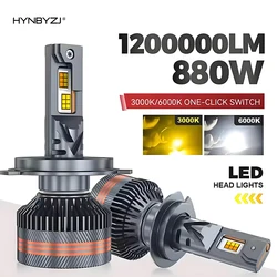 HYNBYZJ H4 LED Bulbs H11 9005 HB3 9006 HB4 9012 H7 LED Headlight 6000K 3000K Two Color Temperature Switching Front Lights 12V
