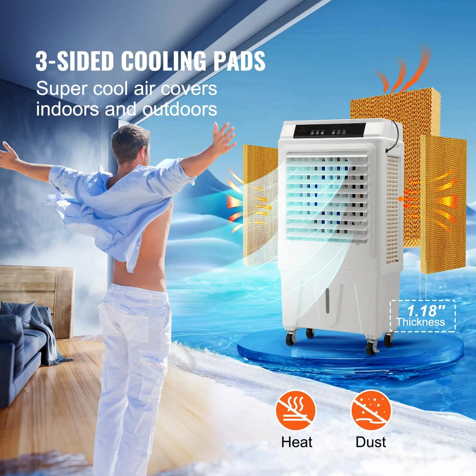 3-in-1 Evaporative Cooler, 3100 CFM 9 Gal Swamp Cooler with Remote Control 12 H Timer , 3 Wind Speeds for Outdoor Indoor Use