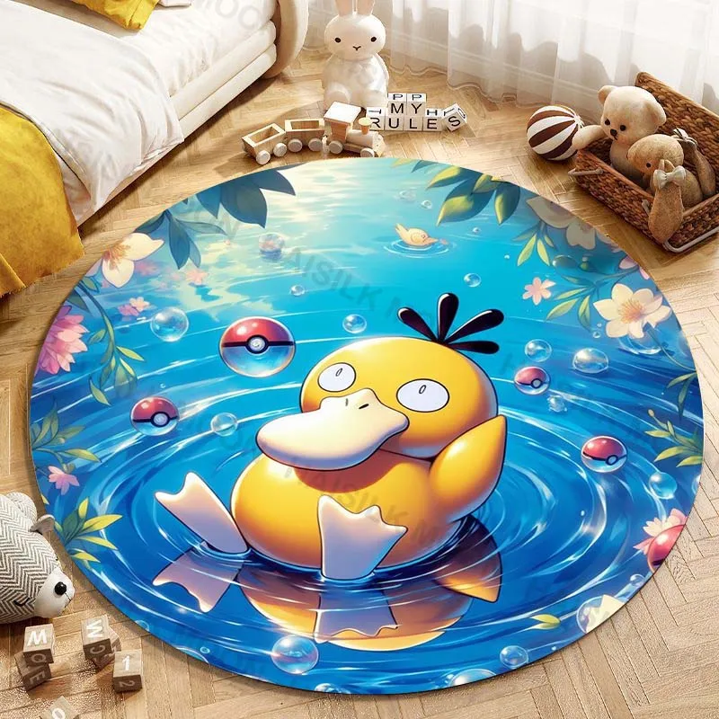 5 Sizes Pokémon Psyduck Printing Round Carpet Living Room Bedroom Table and Chair Sofa Decorative Carpet and Rug Kids Play Mat