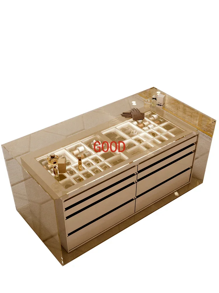 

Italian New Light Luxury Glass Island Cabinet for Home Use in the Wardrobe and Hat Room