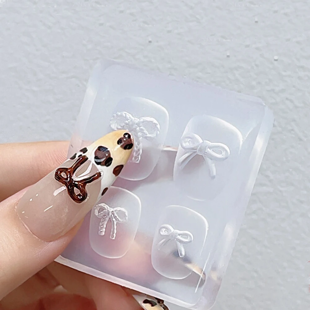 Molde para tallar uñas 3D de silicona, lazo Kawaii, decoración artística para uñas, accesorio de manicura, 1 ud.