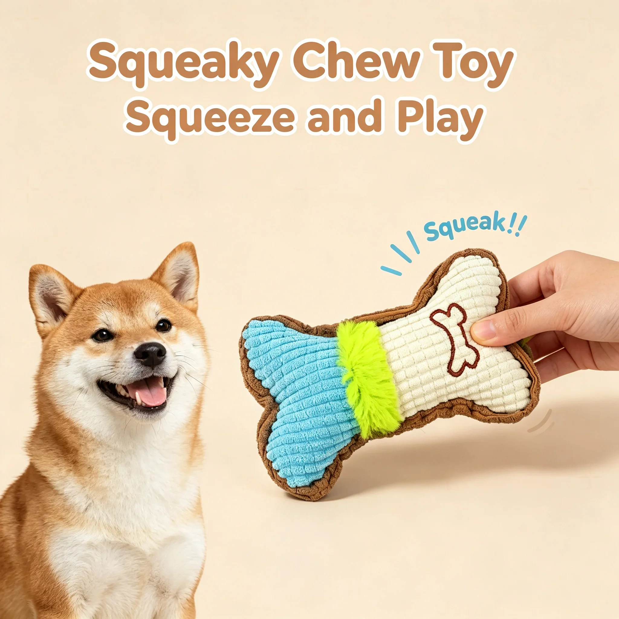 10PC Cute Bone Shape Squeaky Dog Toy Gentle Fluffy Corduroy Plush Molar Toy Boredom Relief Interactive Pet Chew Toy