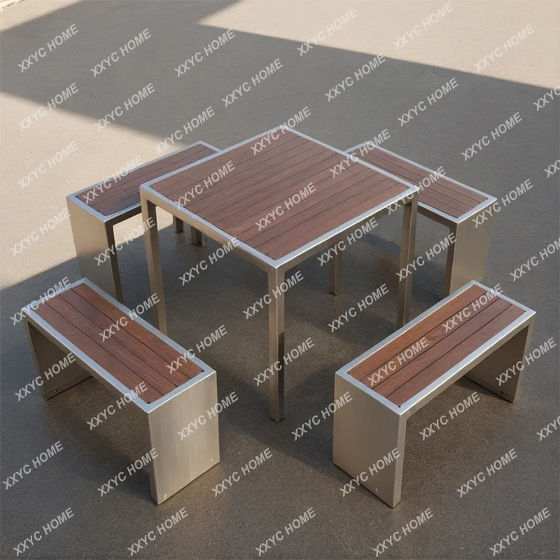 

Outdoor patio table and chair set - stainless steel, weatherproof, sun-resistant - includes table and four chairs