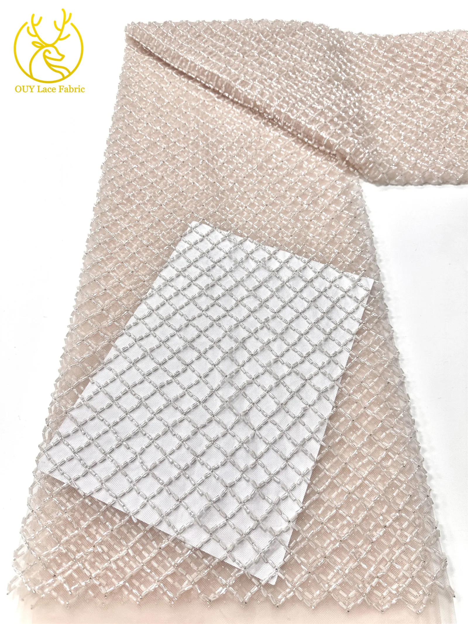 Luxuriöser französischer Perlenstickerei-Spitzenstoff 2026 – Französische Bugle-Perlen auf Mesh-Tüll-Spitze, nigerianisch, für Damen-Abendkleider, Nähmaterial, 5 Yards – Detail 17