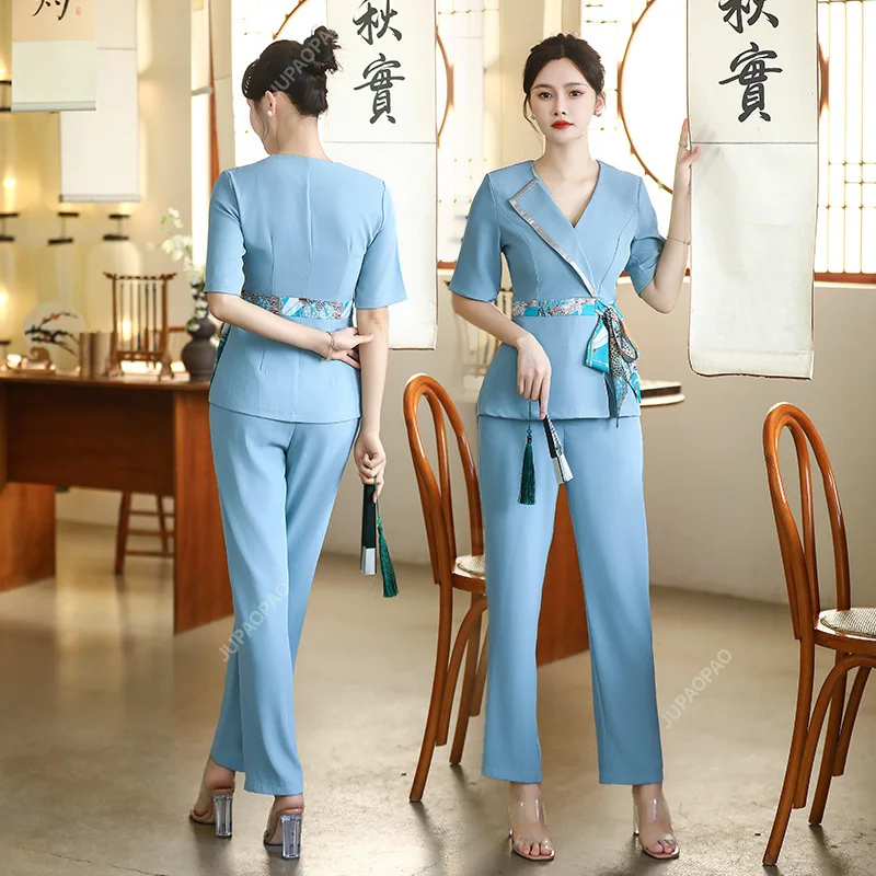 Spa Uniforms Women Workwear Beauty Clothing Beautician Scrubs Work Clothes Beauty Salon Tattoo Artist Uniform 2pcs Set Wholesale