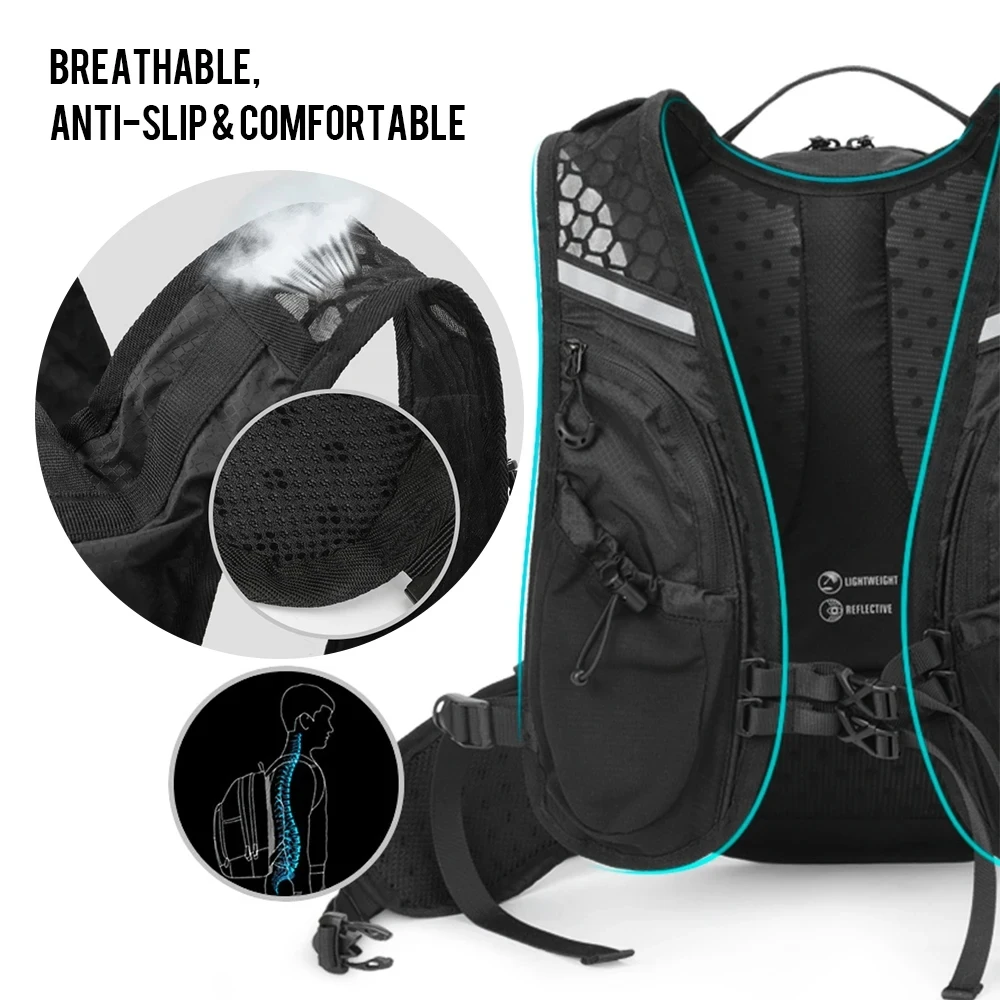 Mochila de corrida ao ar livre ultraleve para homens e mulheres, colete esportivo respirável, saco de equitação, saco de bicicleta, 12L